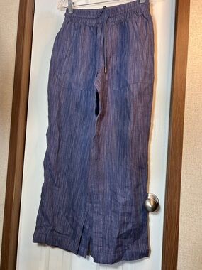 Women’s Relaxed Linen-Blend Track Pants in Denim Blue